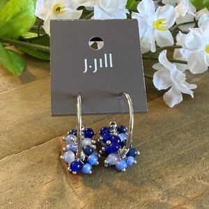J. Jill Blue Beaded Cluster Hoop Earrings Statement Boho Coastal NWT